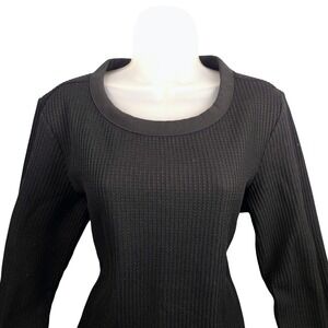 LL Bean Signature Women Black Waffle Knit‎ Long Sleeve Top Shirt Size L 511013